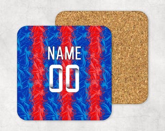 Personalised Crystal Palace Women Style Coaster, 9cm x 9cm MDF Cork Backed Women&#39;s Football Fan Gift