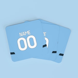 Personalised Man City Football Style Coaster, 9cm x 9cm MDF Cork Backed Football Fan Gift