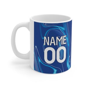 Personalised Chelsea Football 11oz Ceramic Shirt Mug | 24/25 Home Kit Inspired Style Football Fan Gift