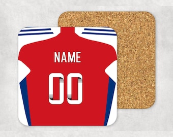 Personalised Arsenal Women 2024/25 Home Style Coaster, 9cm x 9cm MDF Cork Backed Women&#39;s Football Fan Gift