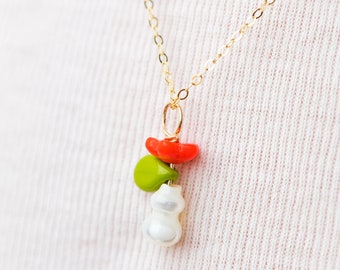 Tiny Glass Poppy Flower necklace in vintage opal vase