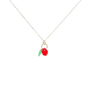 Red Strawberry Czech Glass Fruit Necklace 14K gold