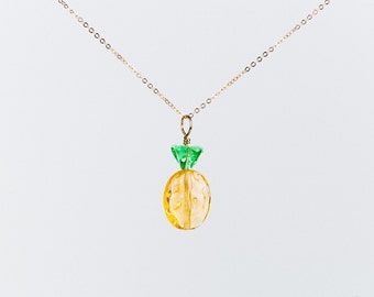 Pineapple Czech Glass Fruit Necklace 14K GF