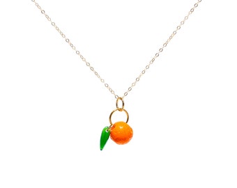 Orange Czech Glass Fruit Necklace 14K gold