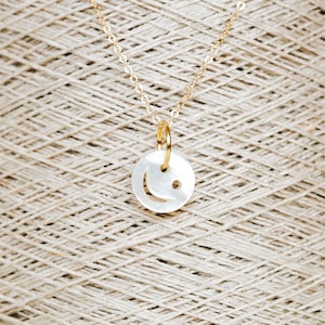 Mother of Pearl Smiley Face Pendant 14k GF