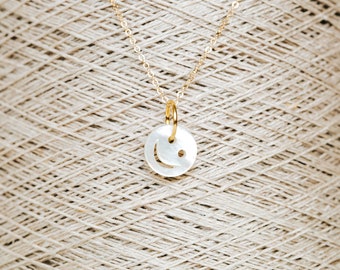Mother of Pearl Smiley Face Pendant 14k GF