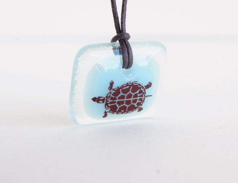 Turtle Necklace, cute tortoise jewelry, spirit animal necklace, handmade fused glass pendant necklace, sea turtle lover gift, nature jewelry Ice Blue / Clear