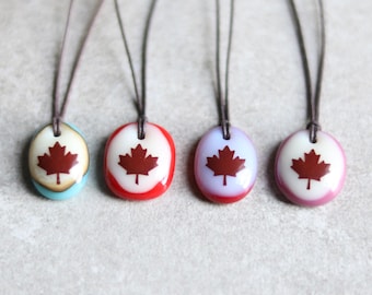 Maple Leaf Necklace Canadiana jewellery,  Oh Canada love traveller gift, Canada Day travel pendant, country flag elbows up