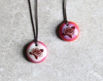 Rose Necklace, Pink Vintage Inspired Fused Art Glass Pendant - June Birth Month, 15th Anniversary Flower Necklace, Mother's Day gift for her