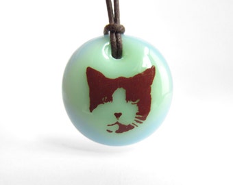 Collar de gato, regalo de amante de los gatos gatitos, joyería de cara de gato, colgante colorido de mamá gata, estilo de plantilla boho de arte pop, regalo de dama de gato, regalo para sobrina