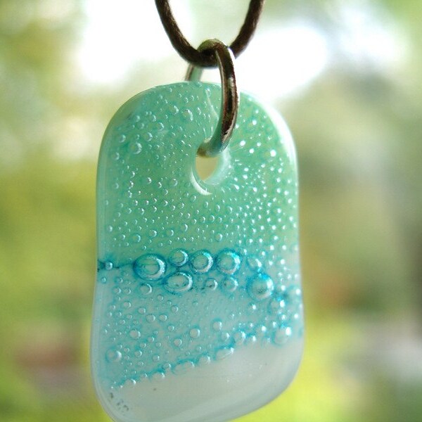 Tricolor Bubbles. A fused glass pendant necklace.
