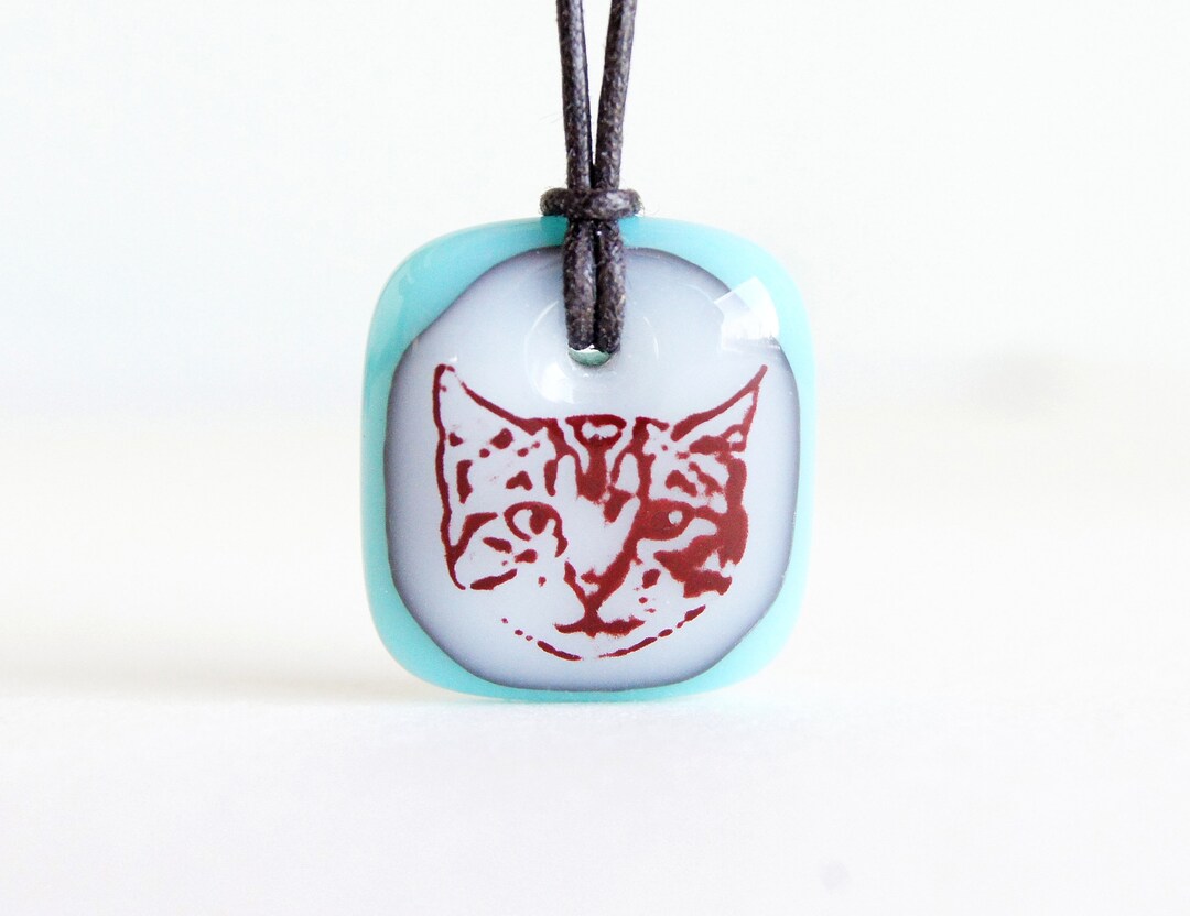 Cat Head Necklace Handmade in Glass Fun Gift for Cat Mom and Etsy