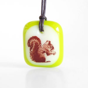 Squirrel Necklace, cute animal autumn jewelry, fused glass squirrel charm, park forest acorn eater squirrel jewelry, handmade squirrel gifts image 3