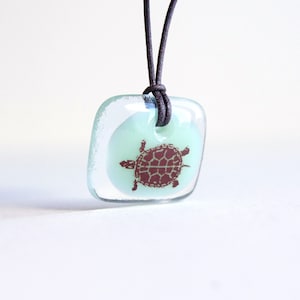 Turtle Necklace, cute tortoise jewelry, spirit animal necklace, handmade fused glass pendant necklace, sea turtle lover gift, nature jewelry