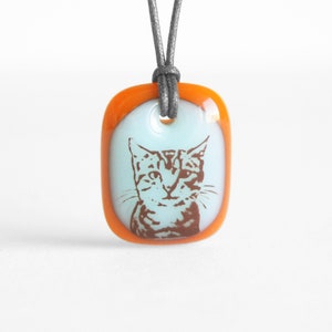 Tabby Cat Halskette, Katzenliebhaber Geschenk Schmuck, Kitty Katze Halskette, Geschenk für eine große Schwester, Tier Foto Schmuck Vintage Green/Orange