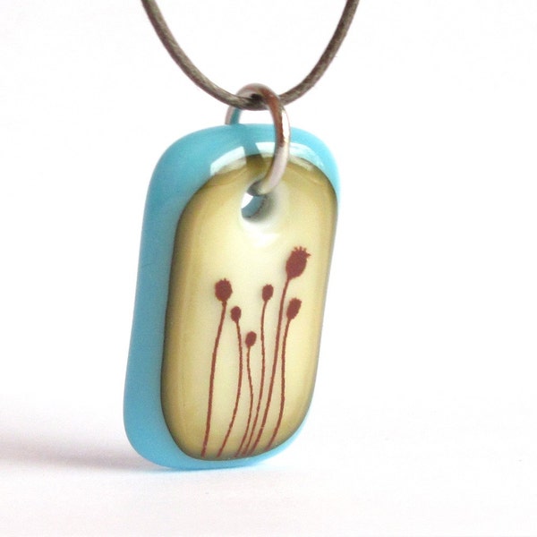 Poppies pendant. Nature jewelry. A fused glass pendant necklace.