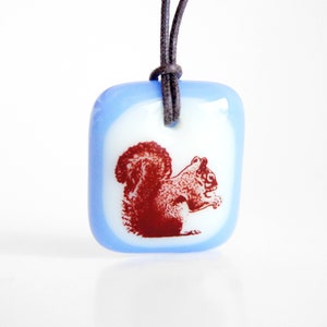 Squirrel Necklace, cute animal autumn jewelry, fused glass squirrel charm, park forest acorn eater squirrel jewelry, handmade squirrel gifts image 5