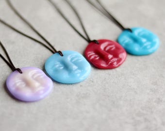 Moon Sun Face Necklace - Spiritual Jewelry - Art Glass Pendant, Winter Solstice Gift