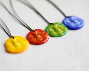Sun Moon Necklace - Calm Face Pendant Necklace - Art Glass Pendant, Cosmic Jewelry
