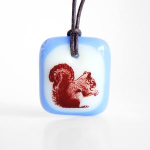 Squirrel Necklace, cute animal autumn jewelry, fused glass squirrel charm, park forest acorn eater squirrel jewelry, handmade squirrel gifts image 4