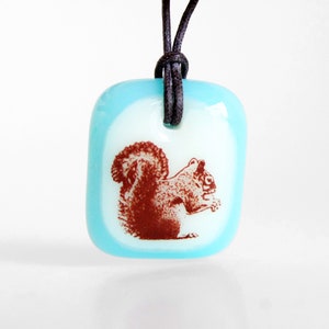 Squirrel Necklace, cute animal autumn jewelry, fused glass squirrel charm, park forest acorn eater squirrel jewelry, handmade squirrel gifts image 2