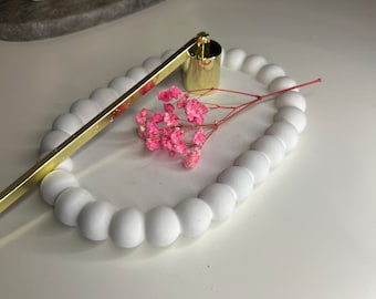 Ovales Bubble-Tablett mit Perlenrand für Heimdekoration, Kerzen, schmuck auch als Geburtstagsgeschenk geeignet