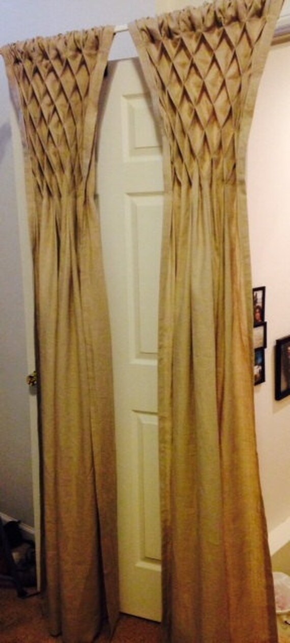 Shabby Cottage Chic Organic Smocked Linen Curtains Panels Etsy