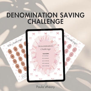 Denomination savings challenge printable, A5 cash stuffing binder insert, pastel minimal PDF tracker