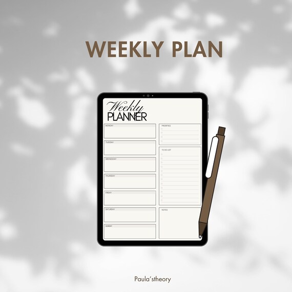 Weekly Planner Printable | Minimalist Digital Weekly Schedule | Undated Productivity Planner PDF | Neutral Aesthetic Planner Template