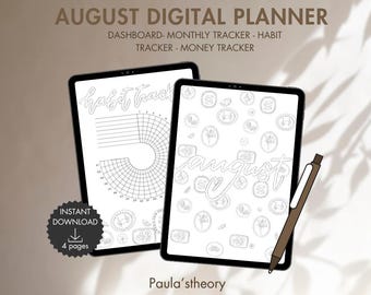 August calendar printable beach theme journal title page aesthetic monthly planner page digital cover for bullet journal pdf download