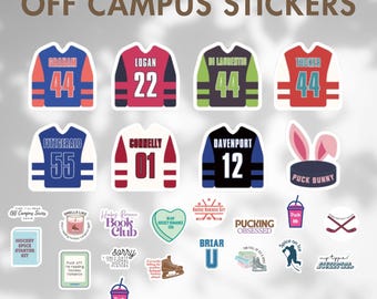 Lot d'autocollants hors campus | Cadeau littéraire sur le thème du hockey et des romances | Ensemble d'icônes de l'Université Briar | Produits dérivés Booktok