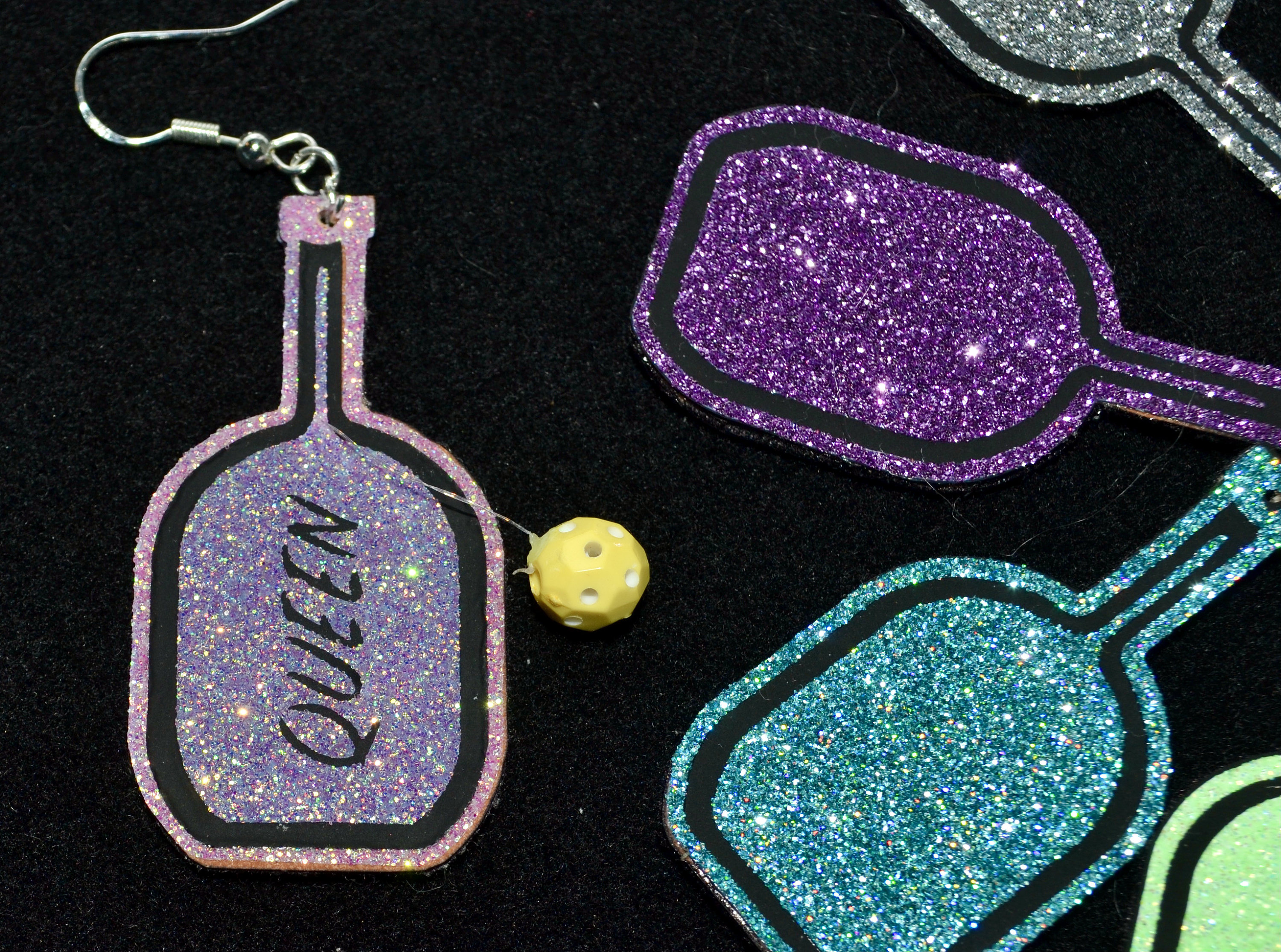 Fun action Pickleball Earrings with dangling moving pickleball bead for the Pickleball enthusiast or Pickleball player in your life.