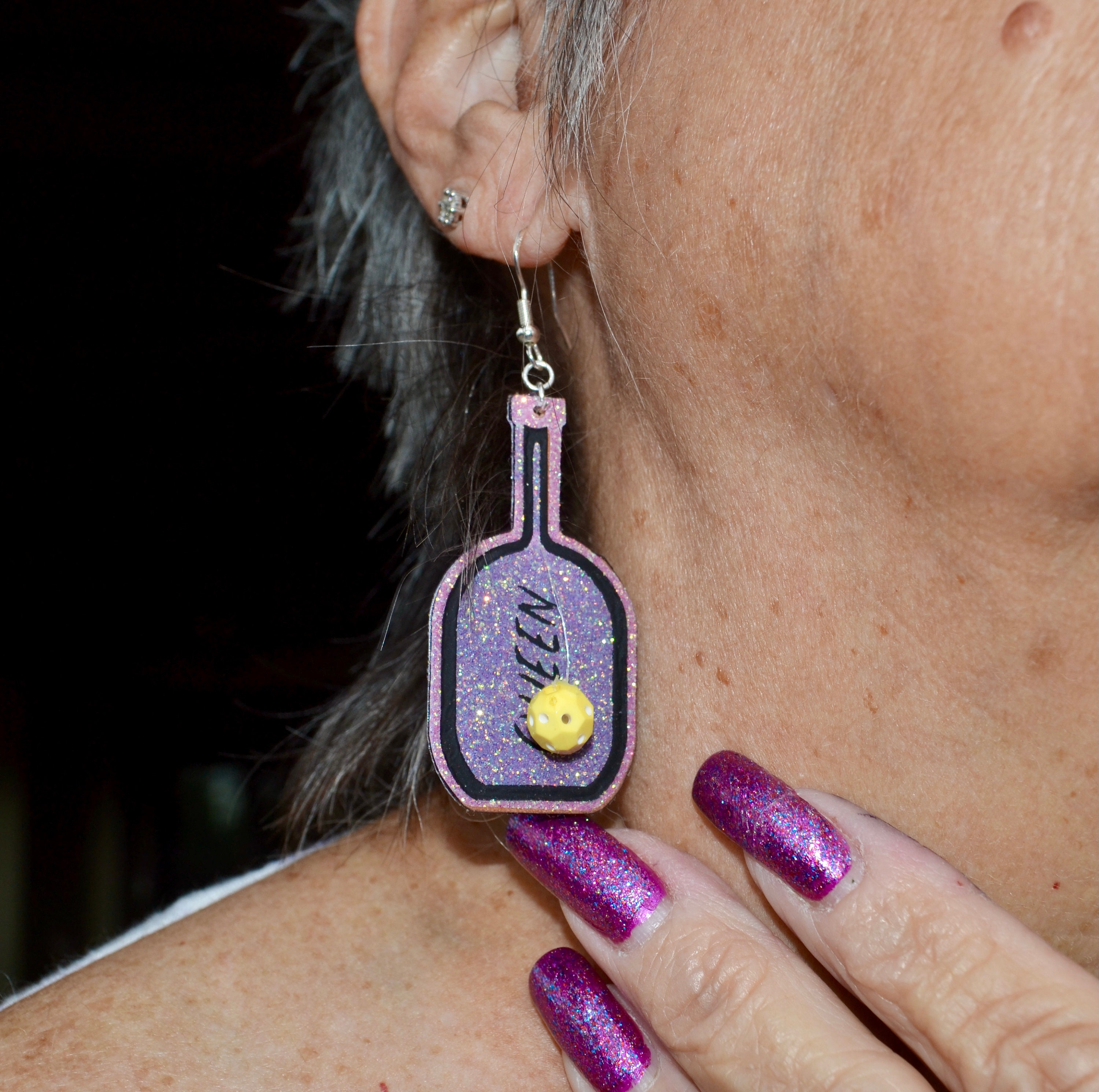 Fun action Pickleball Earrings with dangling moving pickleball bead for the Pickleball enthusiast or Pickleball player in your life.