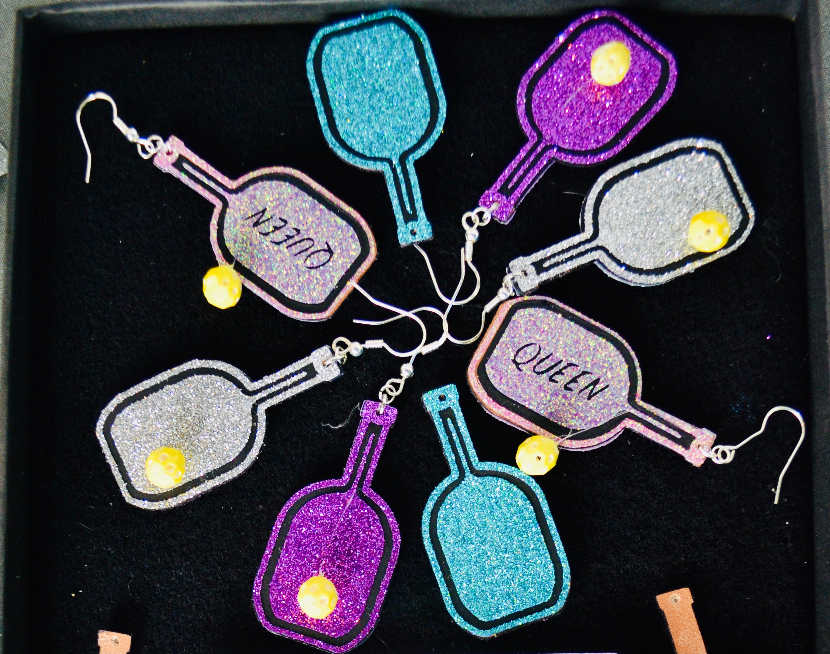 Fun action Pickleball Earrings with dangling moving pickleball bead for the Pickleball enthusiast or Pickleball player in your life.
