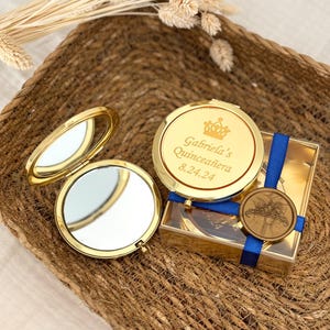 Mis Quince Años, Personalized Gold Compact Mirror, Quinceañera Party Favors, Sweet 16 Party Favors, Birthday Party Favors Girl, Mis 15 Años