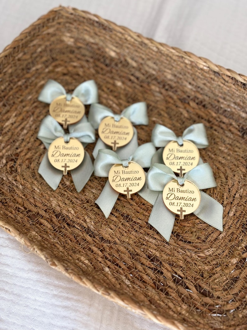 Custom Favor Tags, Gold Acrylic Mirror Tag, Baptism Favor Tags, Cross Baptism Tags, Christening Tags, Mirror Name Tag, Thank you Label