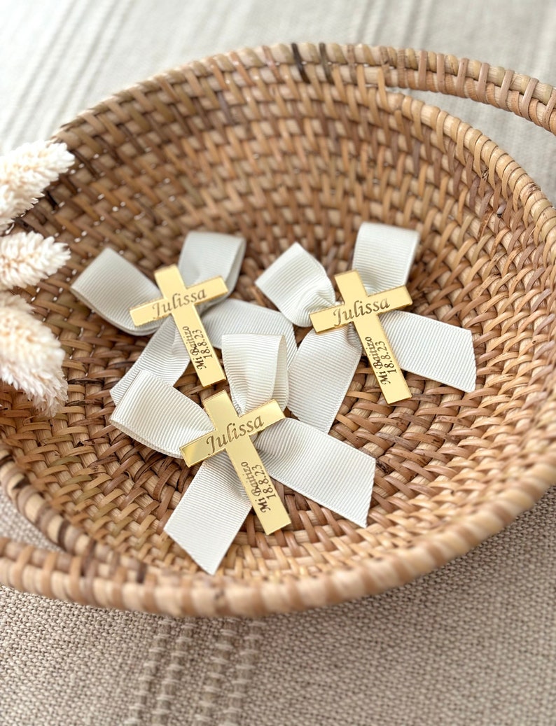 Custom Favor Tags, Gold Acrylic Mirror Tag, Baptism Favor Tags, Cross Baptism Tags, Christening Tags, Mirror Name Tag, Thank you Label image 1