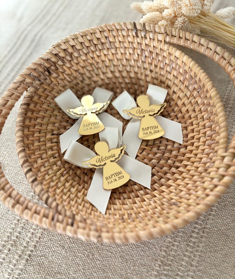 Custom Favor Tags, Gold Acrylic Mirror Tag, Baptism Favor Tags, Cross Baptism Tags, Christening Tags, Mirror Name Tag, Thank you Label image 3