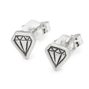 Tiny Illustrated DIAMOND STUD EARRINGS -  sterling silver or gold vermeil posts handmade and illustrated by Chocolate and Steel