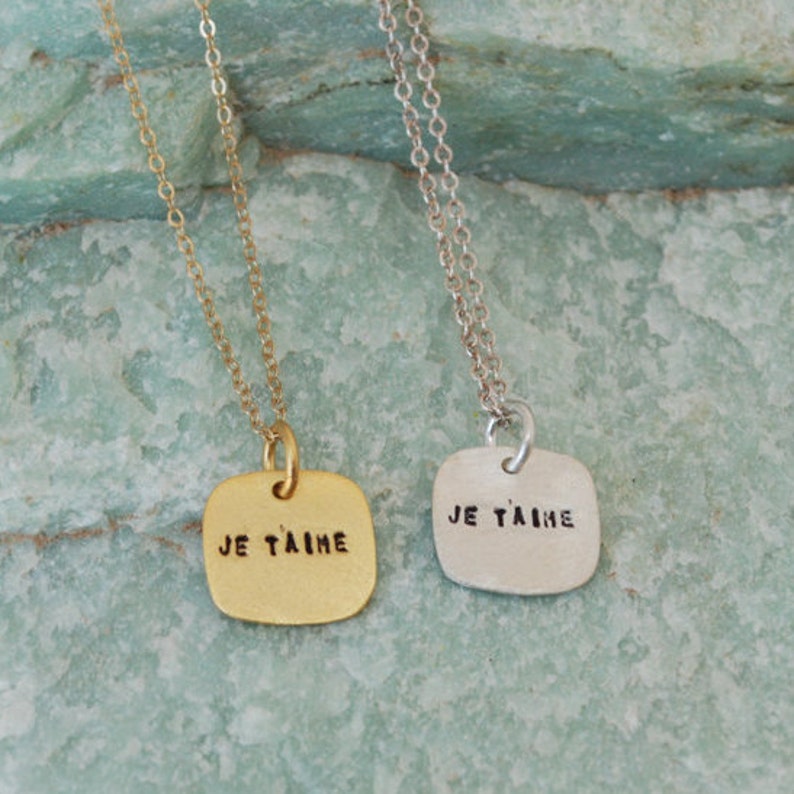 Quote Je T'Aime necklace French for I love Etsy