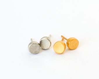 Circle Studs, sterling silver earrings, gold earrings, eco-friendly. Handcrafted by Chocolate and Steel
