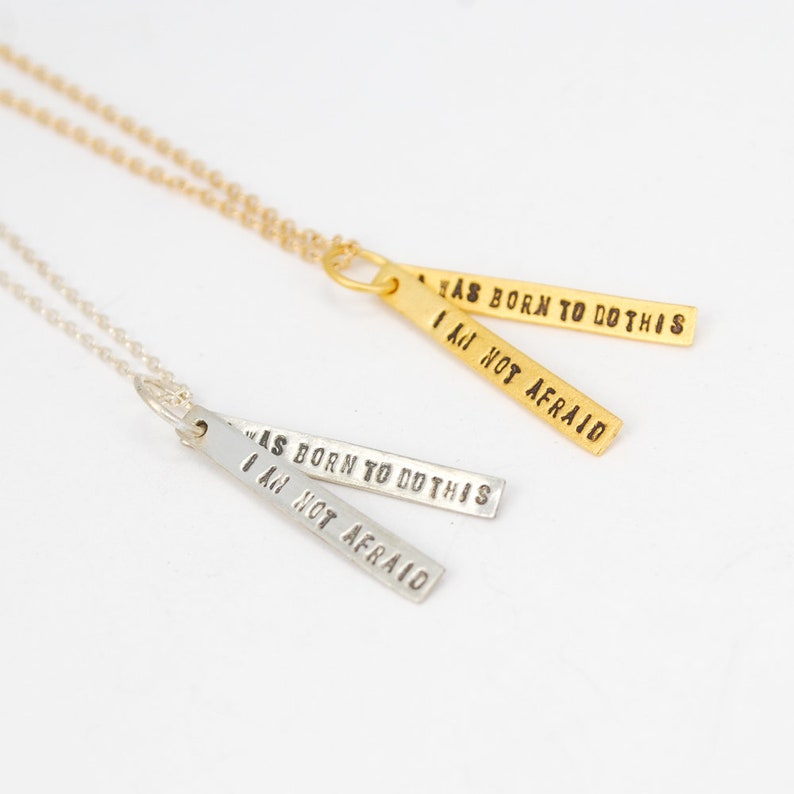 Empowerment quote necklace JOAN of ARC quote I am not afraid handmade sterling silver and 14kt gold vermeil by Chocolate and Steel image 6