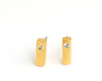 Nova Stud Staple, sterling silver earrings, gold earrings, eco-friendly. Handcrafted by Chocolate and Steel