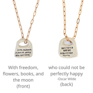 Oscar Wilde Quote Necklace: Sterling Silver and Gold Vermeil Tablet Pendant