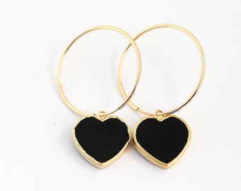 Isla (Birthstone) Gemstone Heart Hoops Shape Handcrafted by Chocolate and Steel in USA