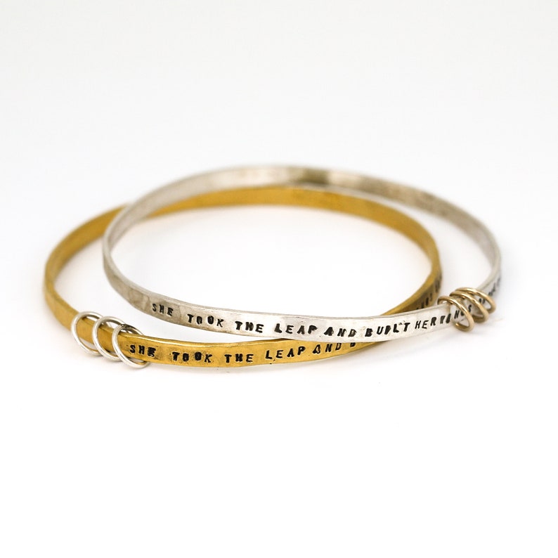 WINGS Bangle Quote Bracelet She Took the Leap and Built Her Etsy