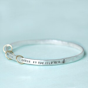 WILD AIR bangle Quote Bracelet Ralph Waldo Emerson Live in the Sunshine Swim the Sea Eco Friendly Bangle Chocolate and Steel Sterling silver