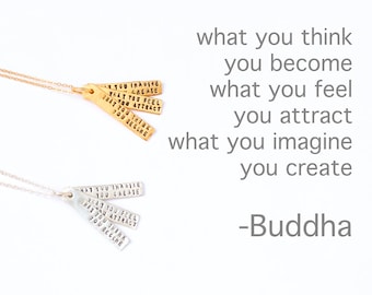 Buddha Power of Intention quote necklace - "What you think you become...." sterling silver 14kt gold vermeil