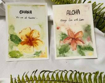 Postal Acuarela hawaiana de Aloha y Ohana