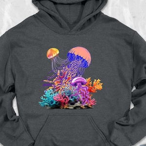 Jellyfish Hoodie, Marine Life Hoodie, Ocean Hoodie, Marine Biology Gift, Sea Animals Sweater, Beach Crewneck Hoodie, Ocean Lovers Hoodie